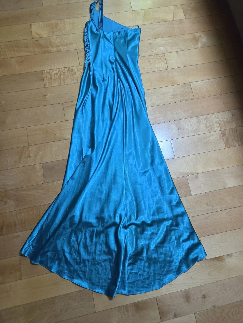 Jovani Teal Satin One Shoulder Prom Dress Rhinestone Formal Gown S - Picture 6 of 11